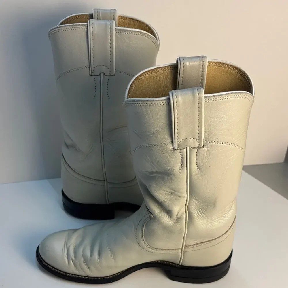Justin Roper Vintage Women’s Eggshell Leather Cowgirl Boots L3713 Rodeo Sz 4.5B
